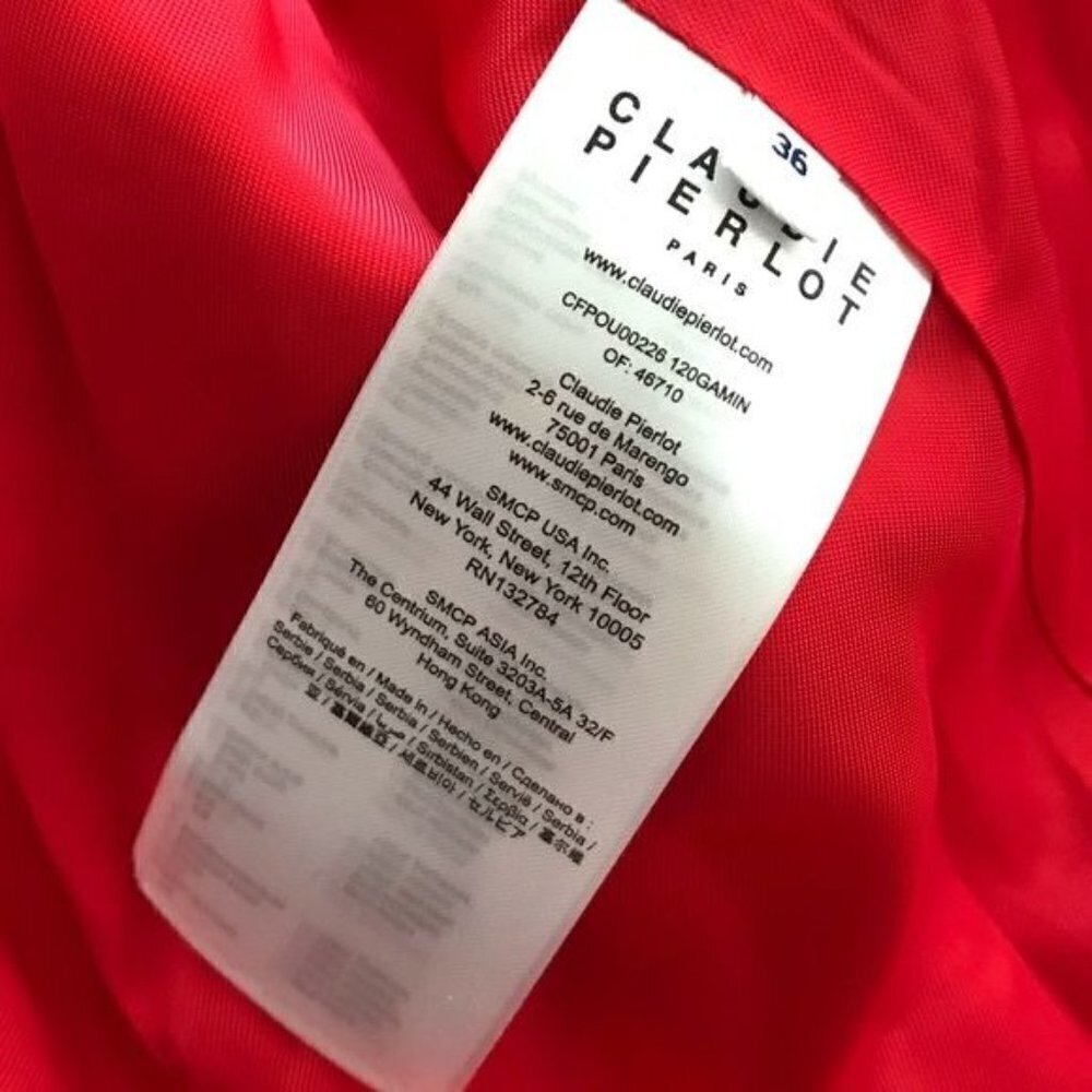 Claudie Pierlot Red Gamin Contrast Trim Tweed Coat Jacket Size 4 - Picture 13 of 15